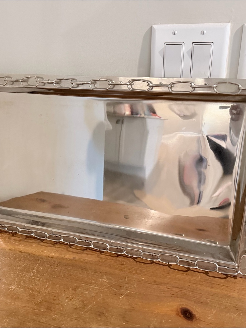 13x25 Vintage Stainless Steel Serving Tray with Chain